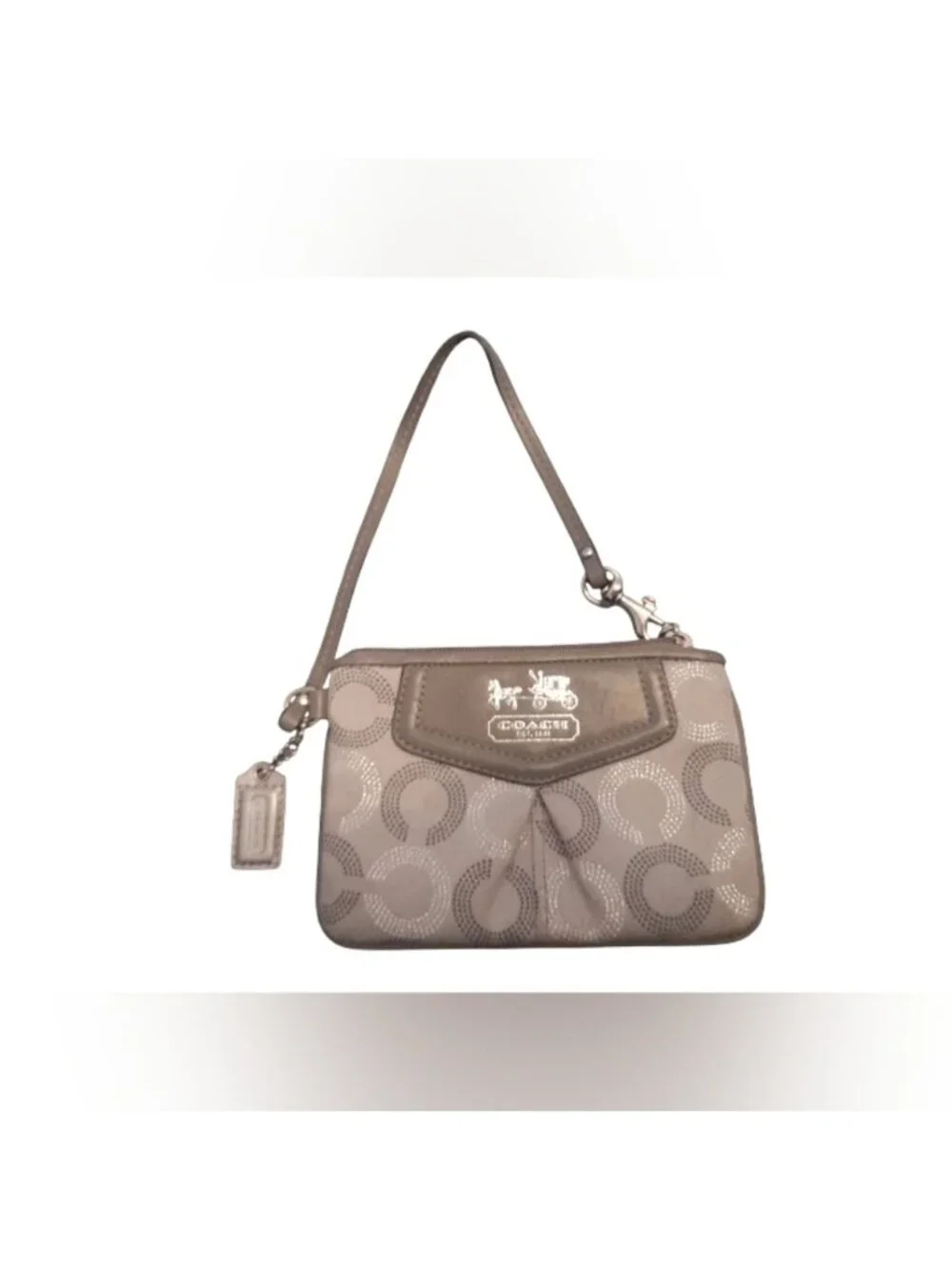 Coach Silver and Gray Signature C Y2K Wristlet